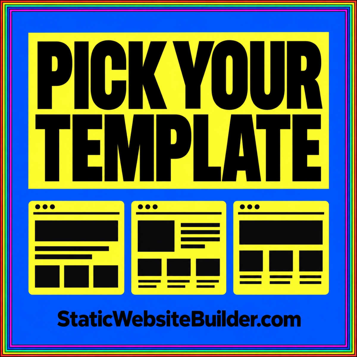 Pick Your Template: electric blue and yellow typography card about choosing free or premium templates.