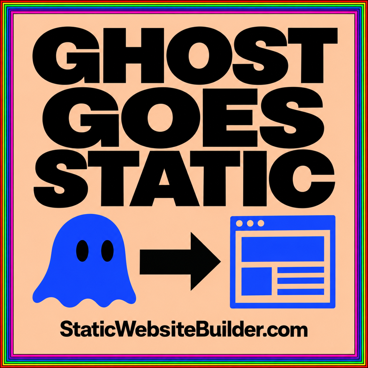 Ghost Goes Static: peach and blue typography card about public content publishing.