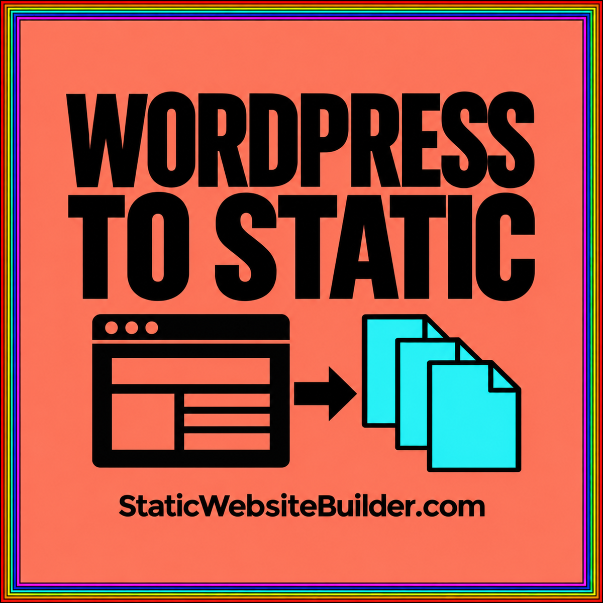WordPress to Static: coral and cyan typography card about exporting public CMS pages.